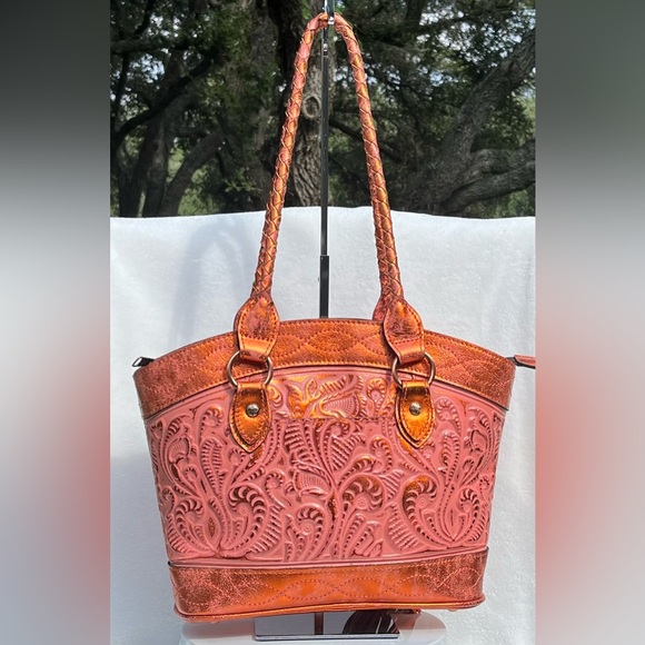 Patricia Nash Zorita Satchel Metallic Burnished Tooled Leather Purse - Picture 2 of 14
